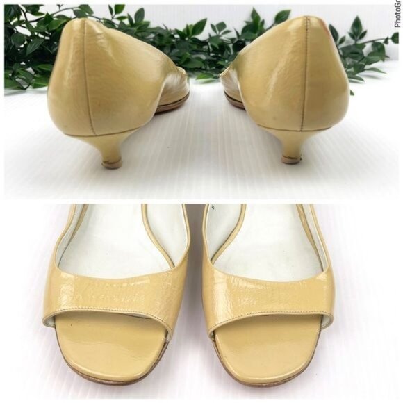Salvatore Ferragamo ivory/Butter shoes open toe, kitten heel Leather Pumps 6.5 - Picture 5 of 10